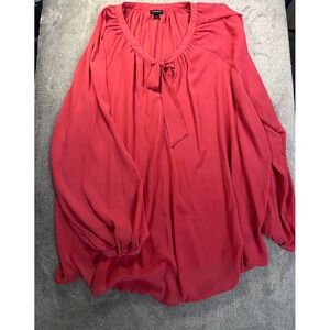 Torrid Women's Long Sleeve Coral Semi-Sheer Top with Tie Neck Boho Beach Size 4X